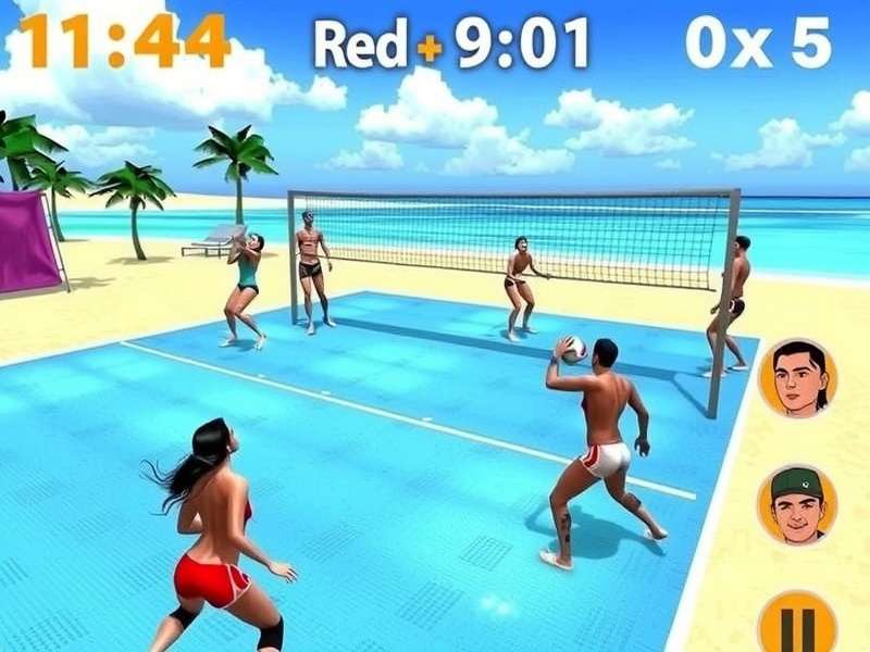 Beach Volley Stars gameplay screenshot showing players competing on a virtual beach court